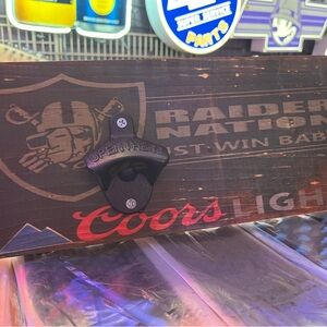 Coors light raiders skull  Bottle Opener Sign man cave 12”x5.5”